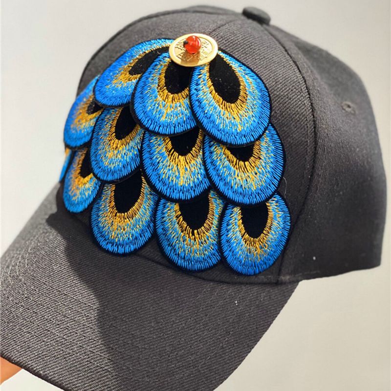 Gorra De Béisbol Con Plumas Estampadas Bordadas Para Mujer