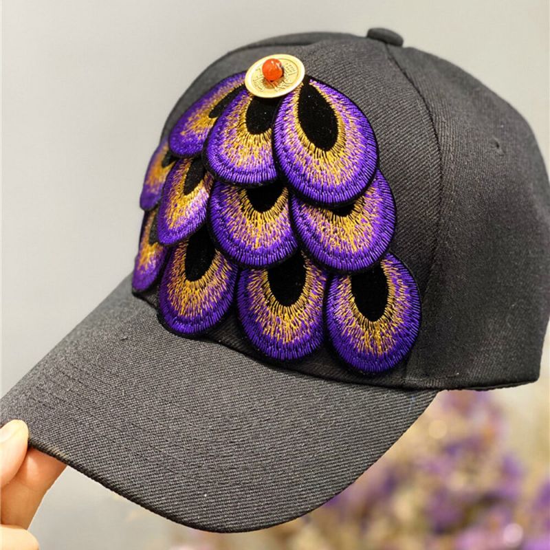 Gorra De Béisbol Con Plumas Estampadas Bordadas Para Mujer