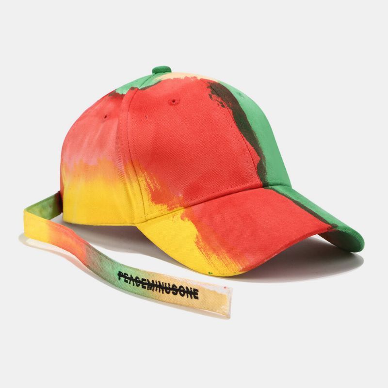 Gorra De Béisbol Con Sombrilla De Color En Contraste Unisex De Algodón Con Teñido Anudado Y Correa Larga