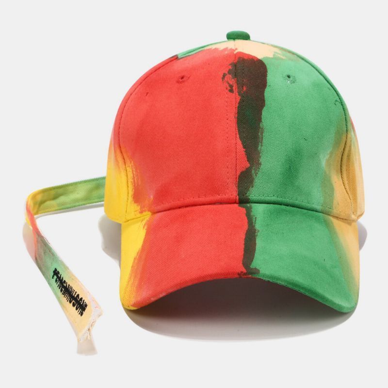 Gorra De Béisbol Con Sombrilla De Color En Contraste Unisex De Algodón Con Teñido Anudado Y Correa Larga