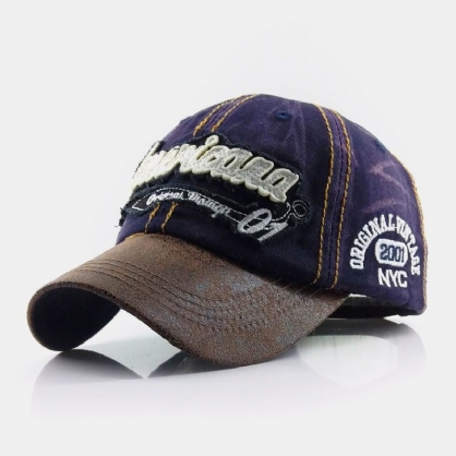 Gorra De Béisbol Con Sombrilla Deportiva Informal Ajustable Patchwork Bordado De Letras De Algodón Hecho Viejo Para Hombres