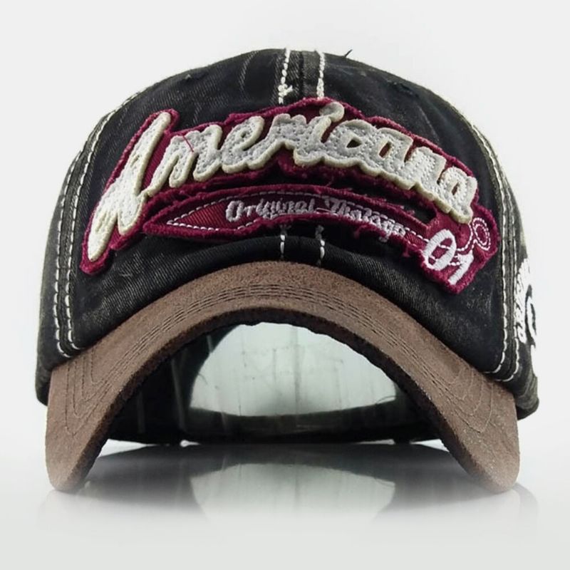 Gorra De Béisbol Con Sombrilla Deportiva Informal Ajustable Patchwork Bordado De Letras De Algodón Hecho Viejo Para Hombres