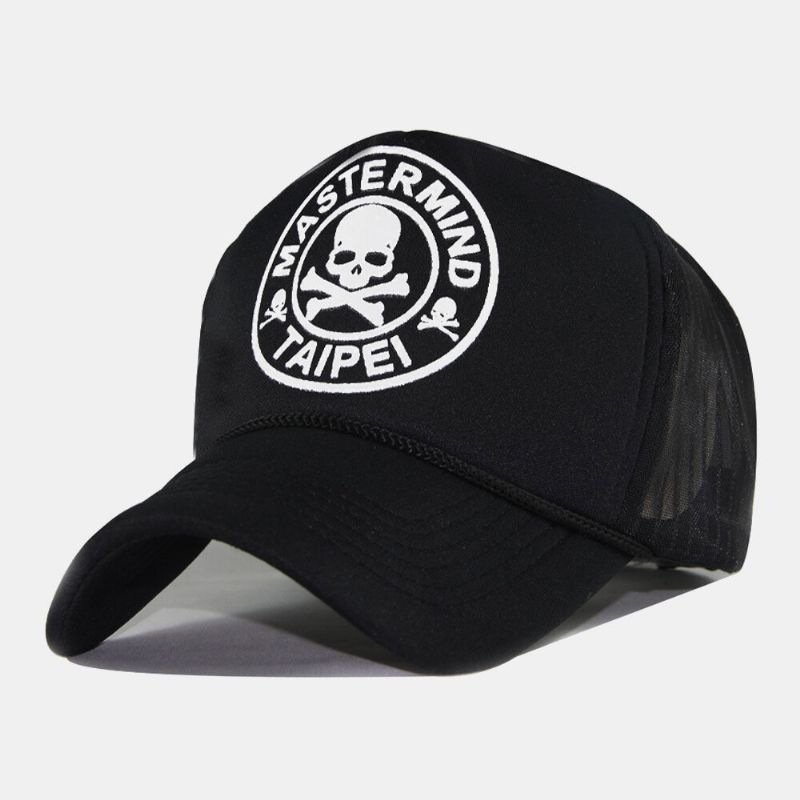 Gorra De Béisbol Con Sombrilla De Moda Transpirable De Malla Con Estampado De Letras De Calavera Para Hombre