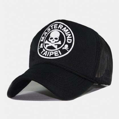 Gorra De Béisbol Con Sombrilla De Moda Transpirable De Malla Con Estampado De Letras De Calavera Para Hombre