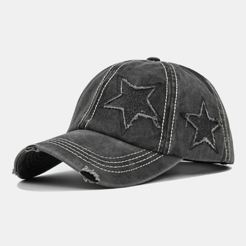 Gorra De Béisbol Con Sombrilla Unisex De Algodón Lavado De Cinco Puntas Con Patrón De Estrella