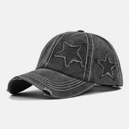 Gorra De Béisbol Con Sombrilla Unisex De Algodón Lavado De Cinco Puntas Con Patrón De Estrella