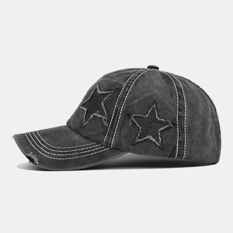 Gorra De Béisbol Con Sombrilla Unisex De Algodón Lavado De Cinco Puntas Con Patrón De Estrella