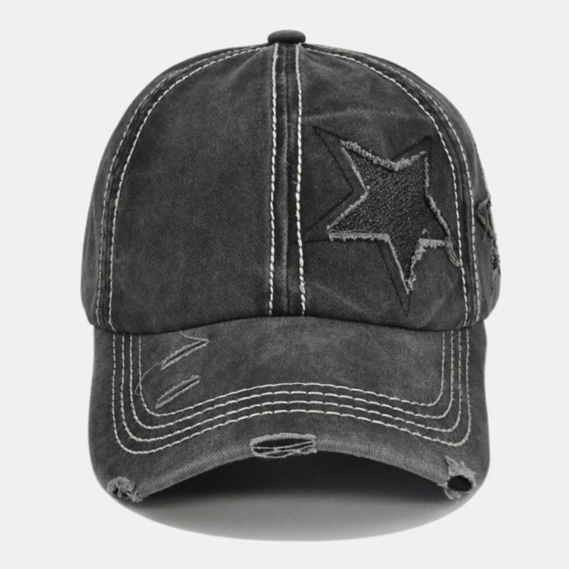 Gorra De Béisbol Con Sombrilla Unisex De Algodón Lavado De Cinco Puntas Con Patrón De Estrella