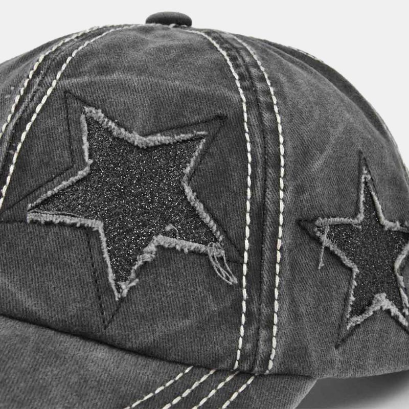 Gorra De Béisbol Con Sombrilla Unisex De Algodón Lavado De Cinco Puntas Con Patrón De Estrella