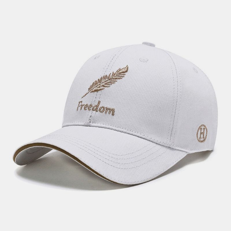 Gorra De Béisbol Con Visera Solar Informal Con Patrón De Hojas Y Letras Bordadas De Algodón Para Hombres