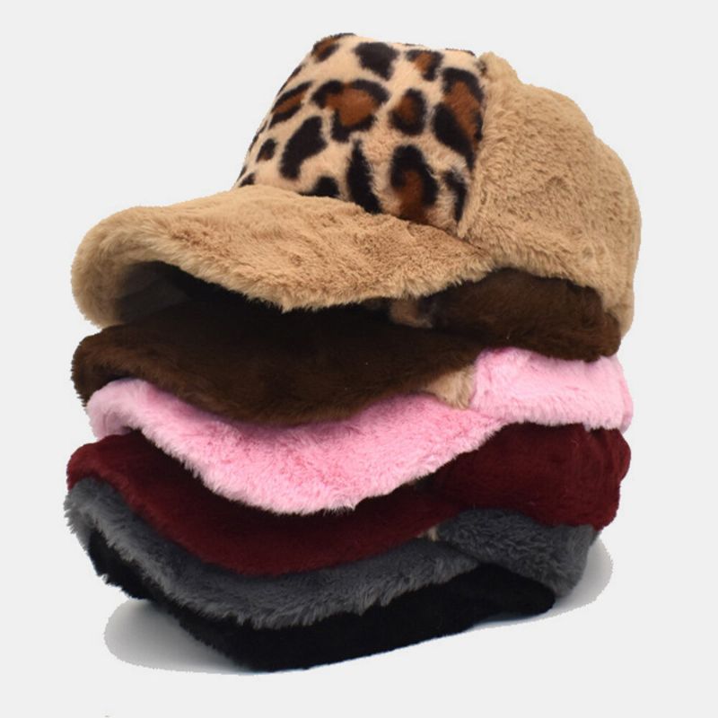 Gorra De Béisbol Con Visera Solar De Personalidad Cálida Con Patrón De Leopardo De Felpa Para Mujer