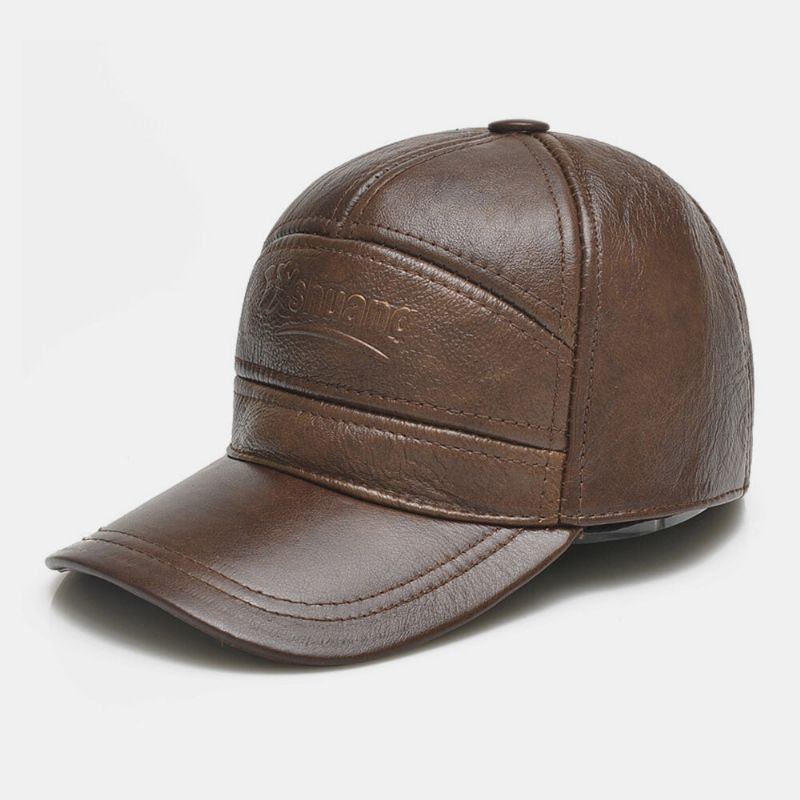 Gorra De Béisbol Con Visera Solar De Protección Auditiva Clásica Informal De Todo Fósforo Informal De Cuero Genuino Para Hombres