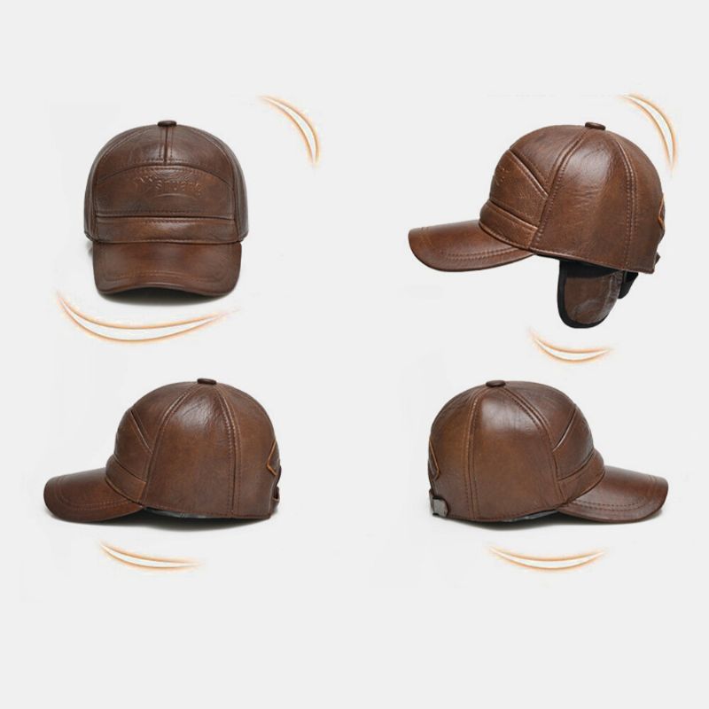 Gorra De Béisbol Con Visera Solar De Protección Auditiva Clásica Informal De Todo Fósforo Informal De Cuero Genuino Para Hombres