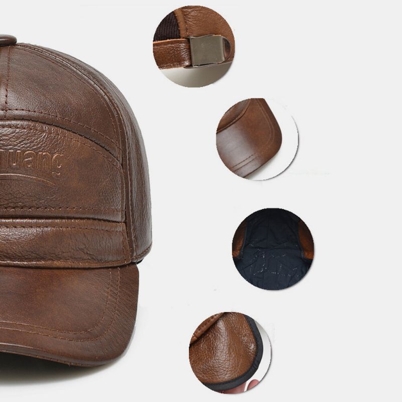 Gorra De Béisbol Con Visera Solar De Protección Auditiva Clásica Informal De Todo Fósforo Informal De Cuero Genuino Para Hombres