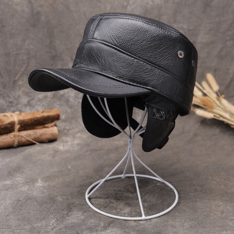 Gorra De Béisbol De Cuero Cálido De Moda Al Aire Libre Con Protección Auditiva De Cuero Genuino Para Hombres