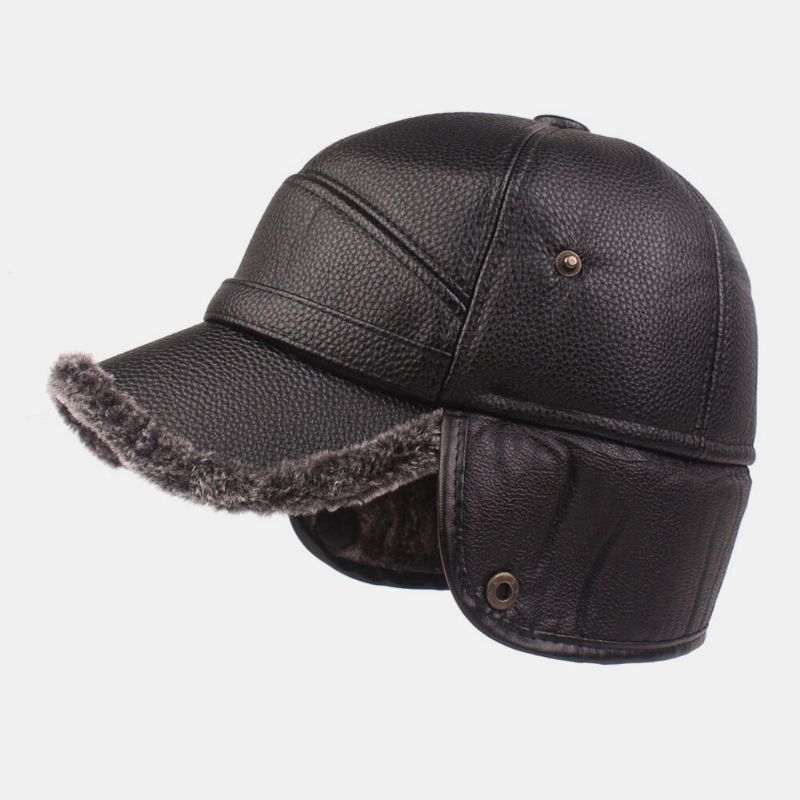 Gorra De Béisbol Deportiva Cálida Con Protección De Orejeras Gruesas De Terciopelo Más Cuero Sintético Para Hombres