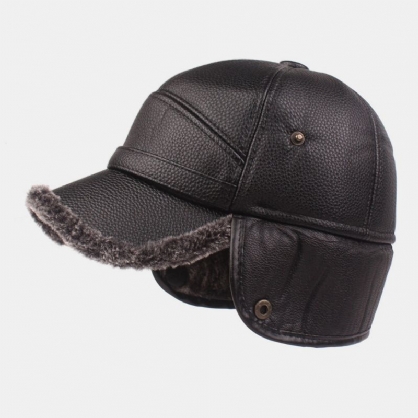 Gorra De Béisbol Deportiva Cálida Con Protección De Orejeras Gruesas De Terciopelo Más Cuero Sintético Para Hombres