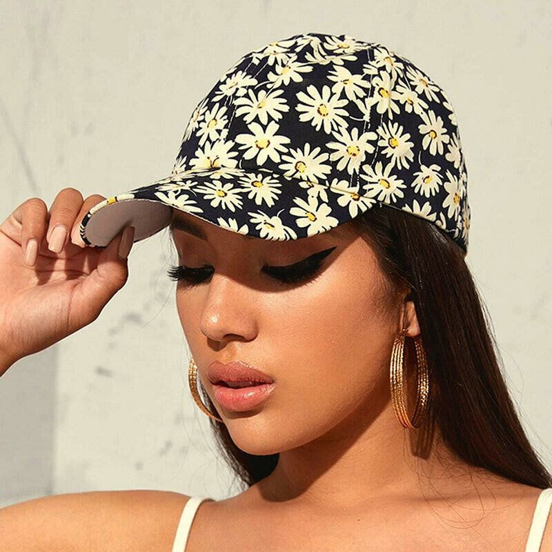 Gorra De Béisbol Informal Con Estampado De Margaritas De Algodón Para Mujer