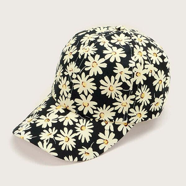 Gorra De Béisbol Informal Con Estampado De Margaritas De Algodón Para Mujer