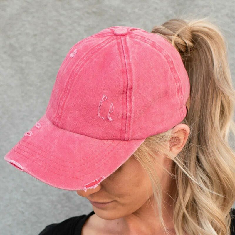 Gorra De Béisbol De Mezclilla Lavada Y Rasgada Con Agujeros De Color Sólido A La Moda Para Mujer