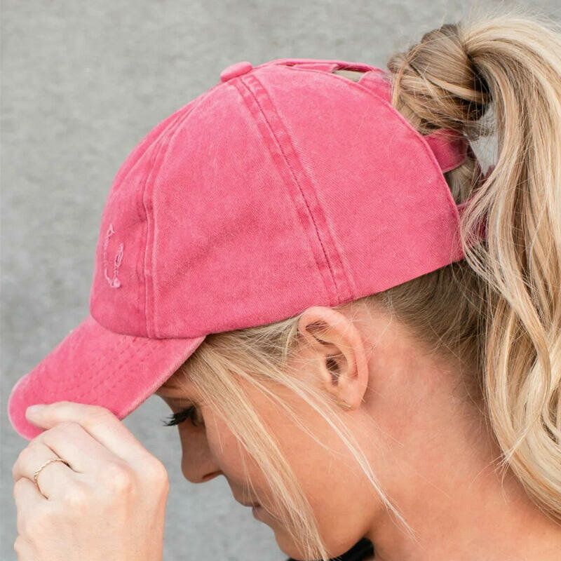 Gorra De Béisbol De Mezclilla Lavada Y Rasgada Con Agujeros De Color Sólido A La Moda Para Mujer