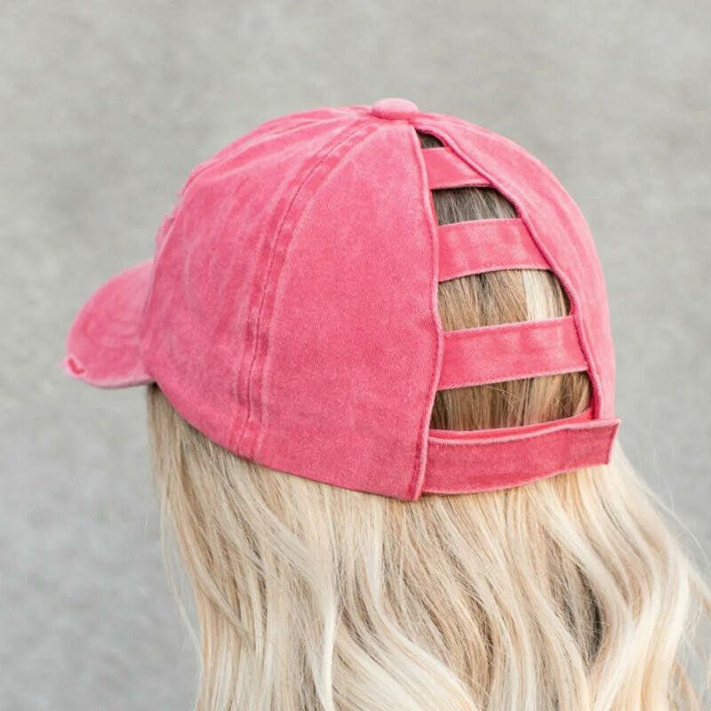 Gorra De Béisbol De Mezclilla Lavada Y Rasgada Con Agujeros De Color Sólido A La Moda Para Mujer