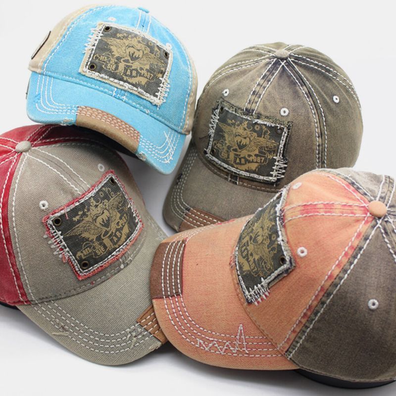 Gorra De Béisbol De Sombrilla Informal Con Estampado De Parche De Algodón Hecho A Mano Para Hombres