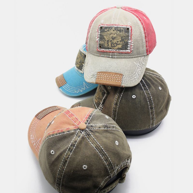 Gorra De Béisbol De Sombrilla Informal Con Estampado De Parche De Algodón Hecho A Mano Para Hombres