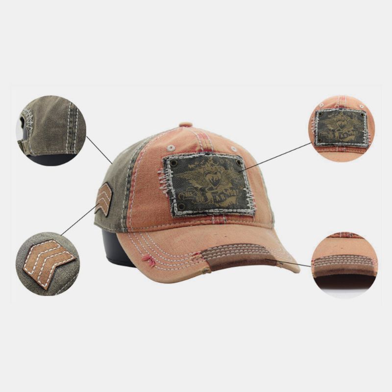 Gorra De Béisbol Transpirable Absorbente De Sudor Con Parche De Color Envejecido Y Lavado De Algodón Unisex