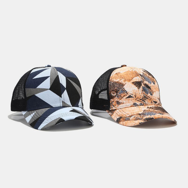 Gorra De Béisbol Transpirable Con Sombrilla Estampada Geométrica De Moda De Malla Unisex