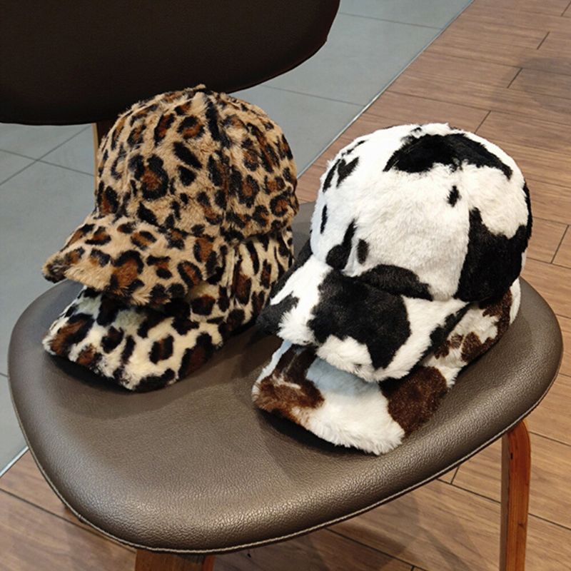 Gorra De Béisbol Unisex De Felpa Más Espesa Con Patrón De Leopardo Cálido Y Suave Para Todos Los Partidos