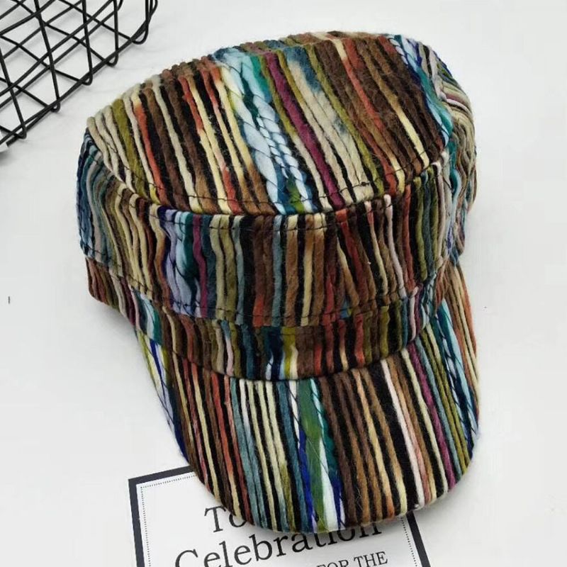 Gorra De Béisbol Unisex De Lana De Color Arcoíris De Colores Mezclados De Estilo Étnico Informal Con Visera Solar