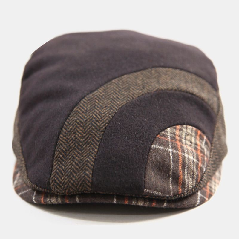 Gorra De Boina De Gorra Plana De Patchwork Informal Retro De Lana Para Hombre