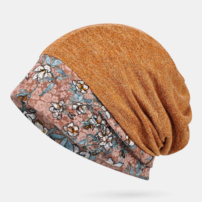 Gorro De Bufanda Con Costura De Encaje Estampado Gorro De Turbante De Doble Uso