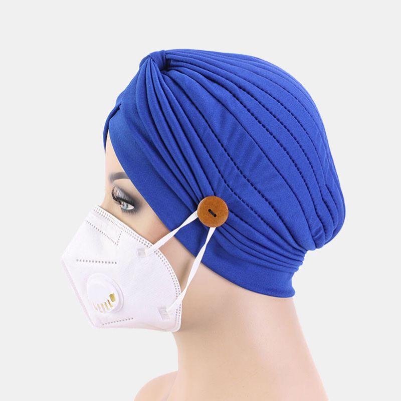 Gorro De Color Sólido Botón De Estilo Nacional Orejas Montables Pañuelo Para Evitar Estrangulamiento