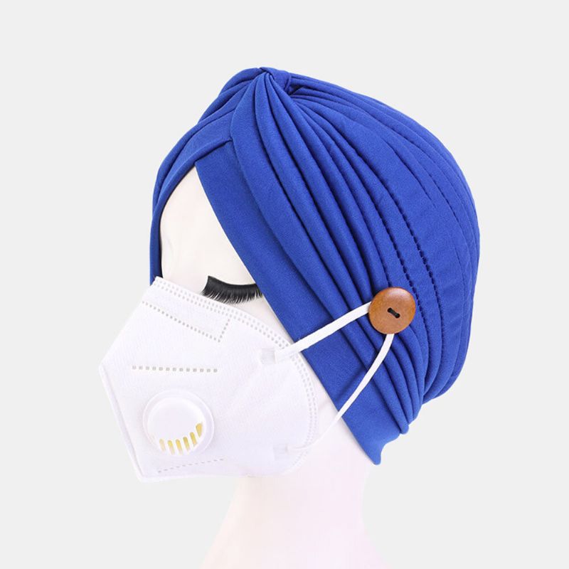 Gorro De Color Sólido Botón De Estilo Nacional Orejas Montables Pañuelo Para Evitar Estrangulamiento