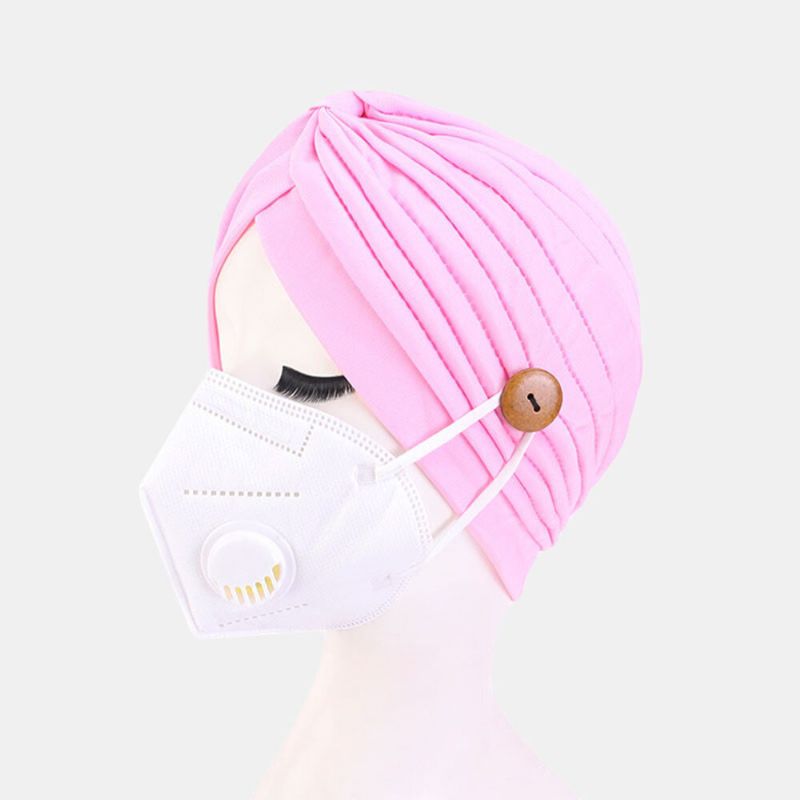 Gorro De Color Sólido Botón De Estilo Nacional Orejas Montables Pañuelo Para Evitar Estrangulamiento