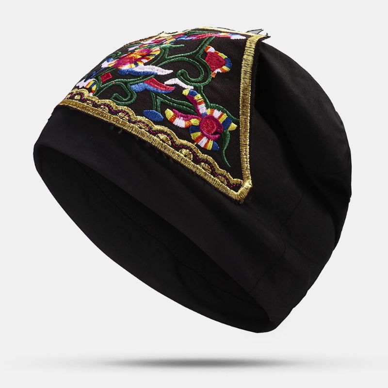 Gorro De Gorro Con Bordado Étnico Floral De Algodón Para Mujer Gorro De Turbante Transpirable Elástico