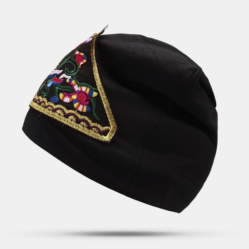 Gorro De Gorro Con Bordado Étnico Floral De Algodón Para Mujer Gorro De Turbante Transpirable Elástico