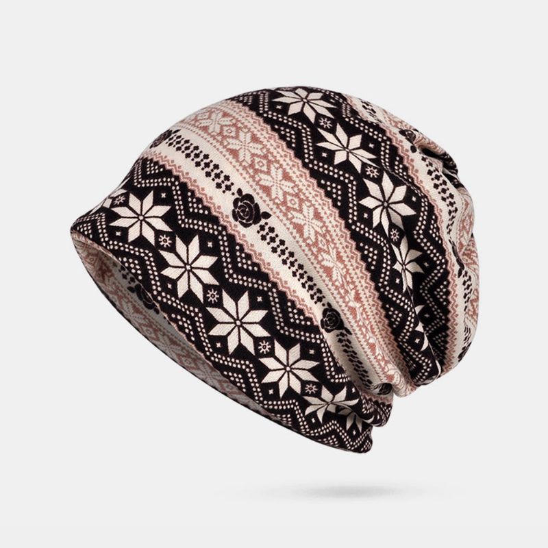 Gorro Con Estampado De Copo De Nieve De Algodón De Invierno Para Mujer