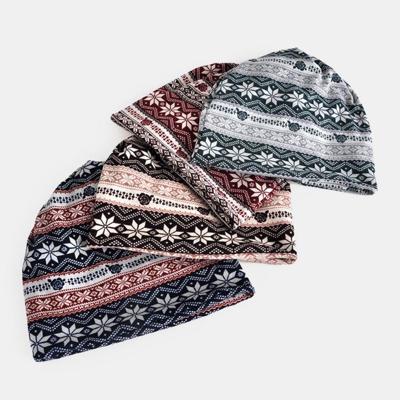 Gorro Con Estampado De Copo De Nieve De Algodón De Invierno Para Mujer