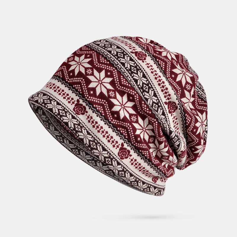 Gorro Con Estampado De Copo De Nieve De Algodón De Invierno Para Mujer