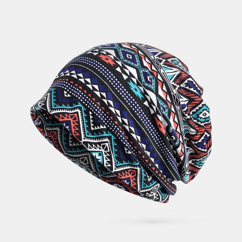 Gorro De Gorro Con Estampado Geométrico De Algodón De Invierno Para Mujer