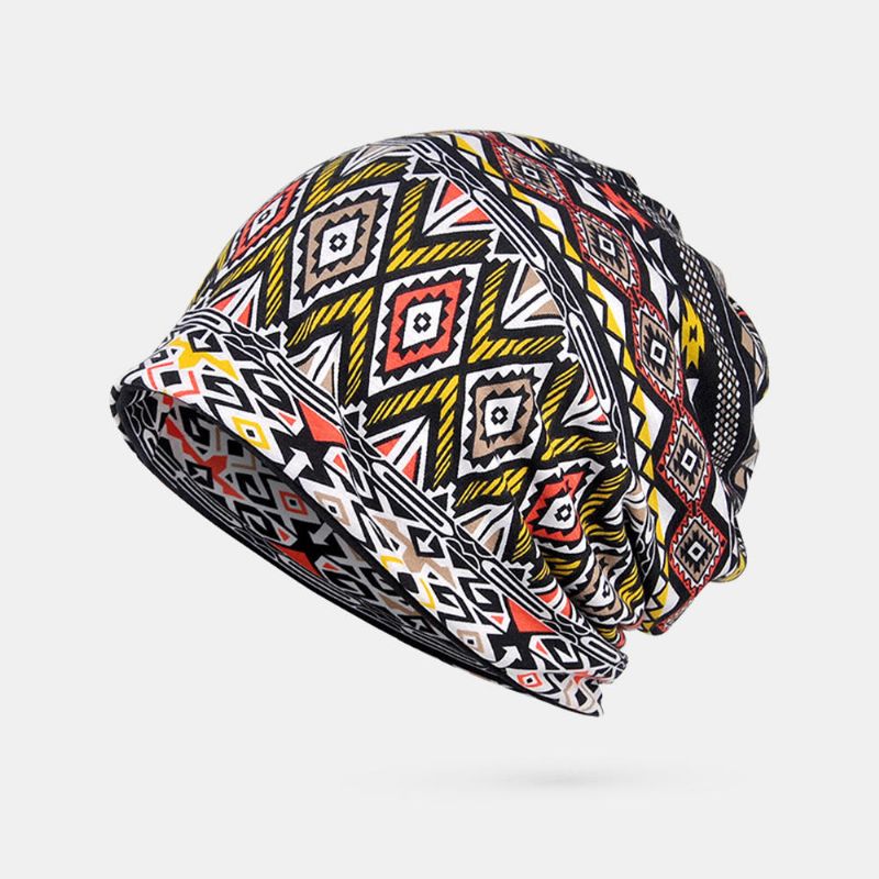 Gorro De Gorro Con Estampado Geométrico De Algodón De Invierno Para Mujer