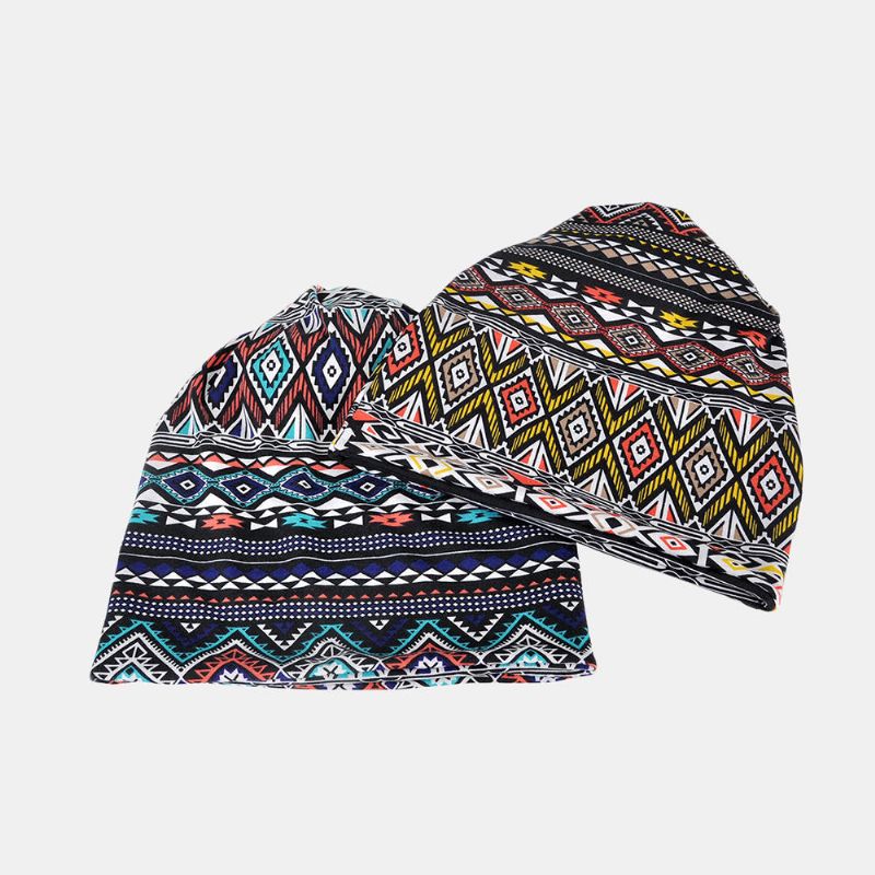 Gorro De Gorro Con Estampado Geométrico De Algodón De Invierno Para Mujer