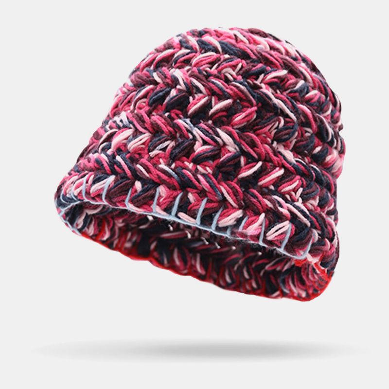 Gorro De Lana Con Puños De Color Arcoíris De Lana Para Mujer Cálido Y Informal Gorro De Cubo