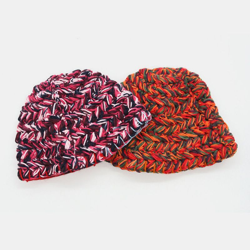 Gorro De Lana Con Puños De Color Arcoíris De Lana Para Mujer Cálido Y Informal Gorro De Cubo