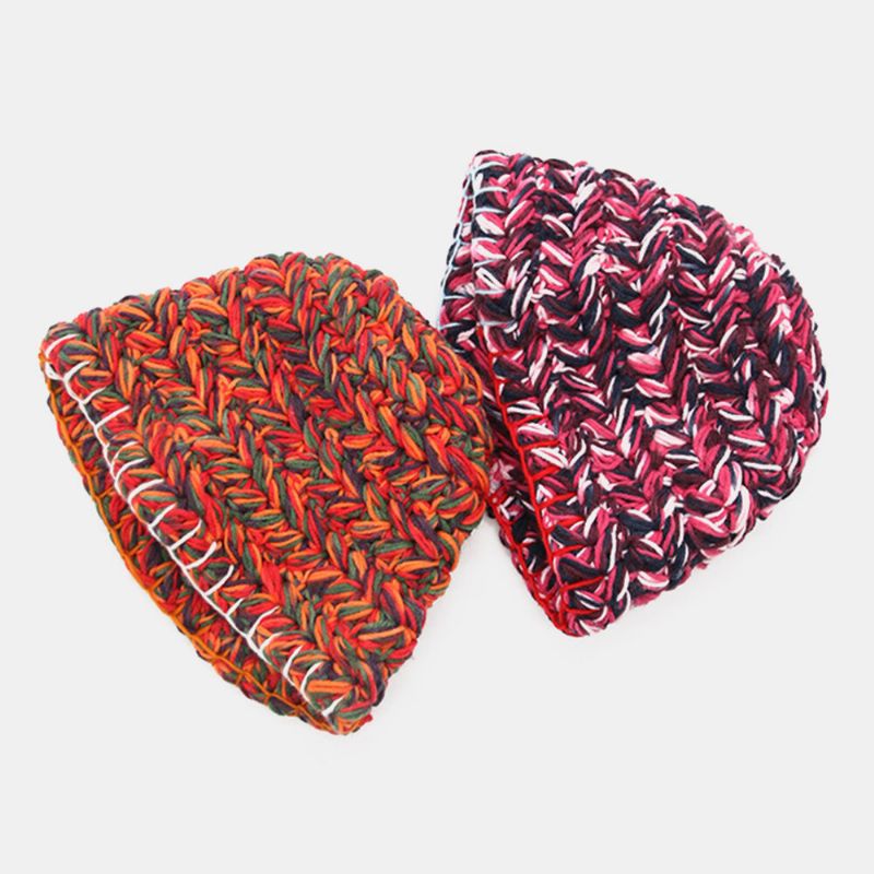 Gorro De Lana Con Puños De Color Arcoíris De Lana Para Mujer Cálido Y Informal Gorro De Cubo