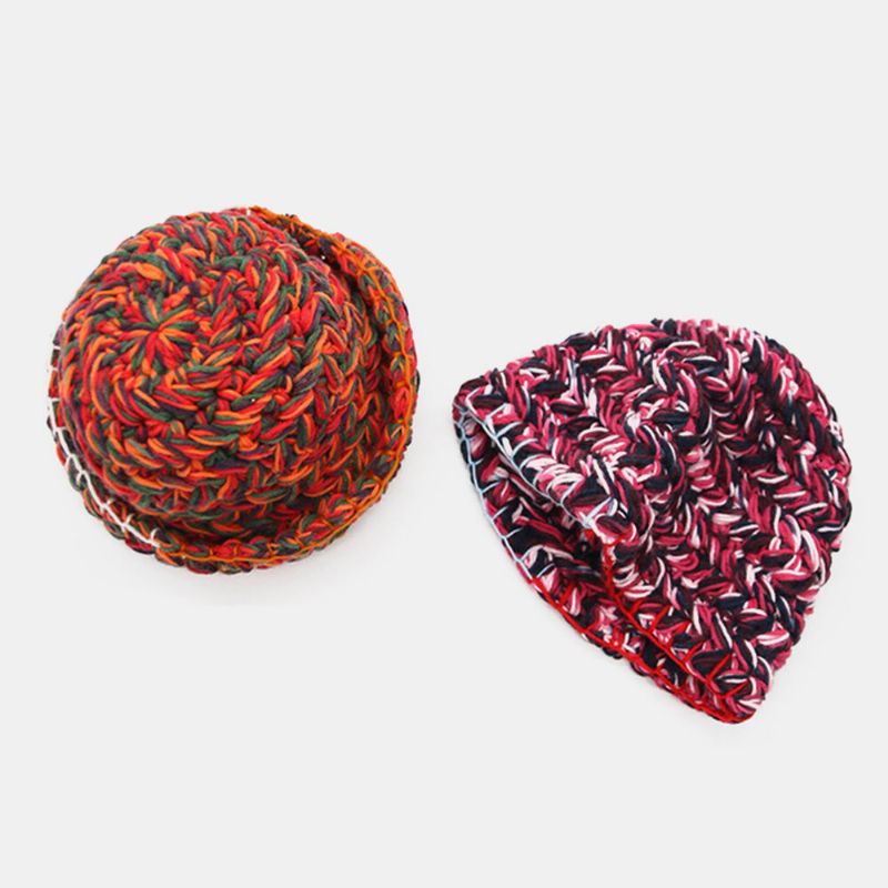 Gorro De Lana Con Puños De Color Arcoíris De Lana Para Mujer Cálido Y Informal Gorro De Cubo