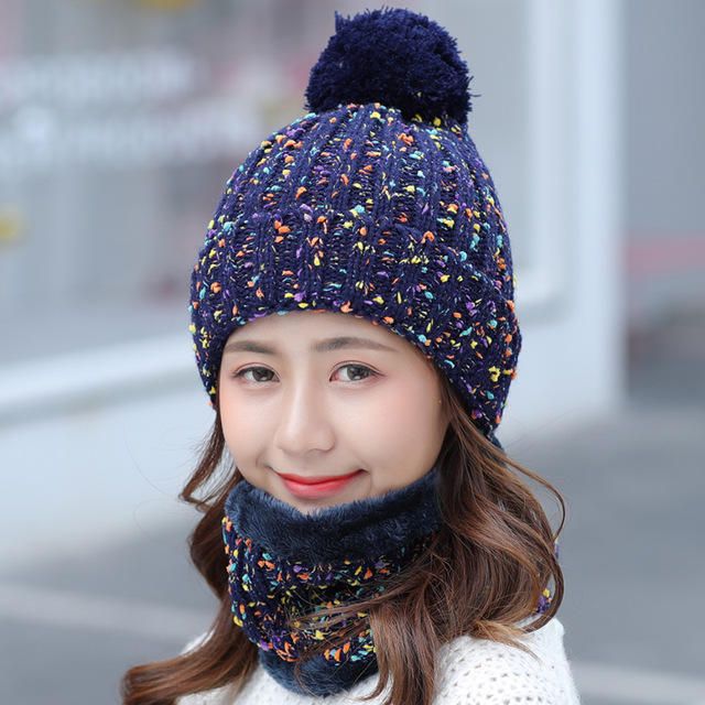 Gorro De Lana Gruesa Y Cálida Conjunto De Dos Piezas Con Babero Gorro Con Pompón De Invierno Cálido